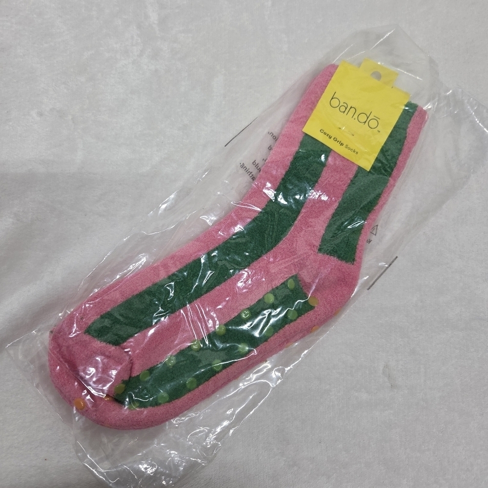 Grip Socks Pink & Green Stripe Polka Dot Size  Women's 6-10 New Gift Novelty